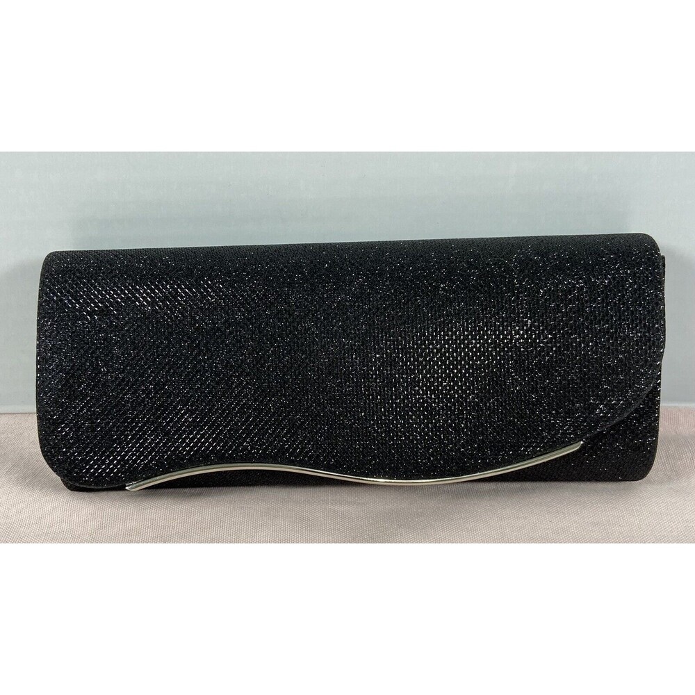 Women Black Glitter Evening Clutch Crossbody Or Handbags Purse - Picture 1 of 6